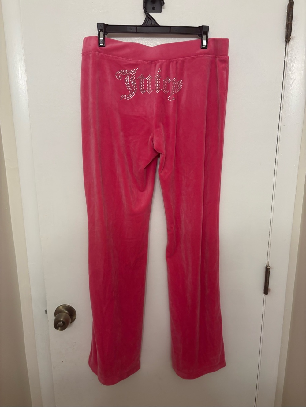 Juicy Couture OG Big Bling Velour Track Pants Pink Rhinestone Mid Rise M
